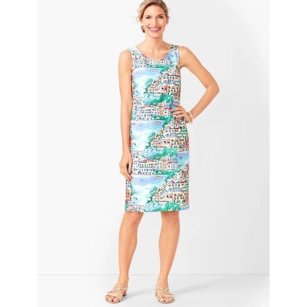 NWT Talbots Shift Dress Scenic Village Vacation Sleeveless Mulit 12 Petite New